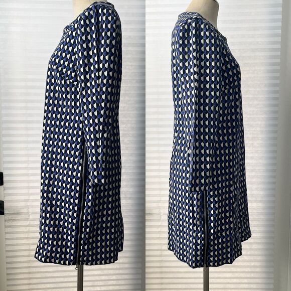 J. Crew Jersey Geo Print Midi Dress Size 6 Sheath style, Eposed side zips. - Picture 2 of 7